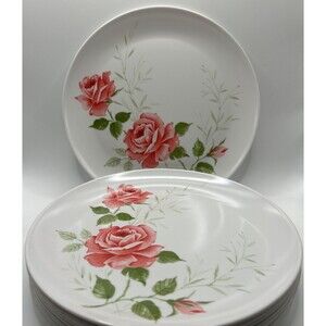 8  Rose Dinner Plates 9.5" Vintage